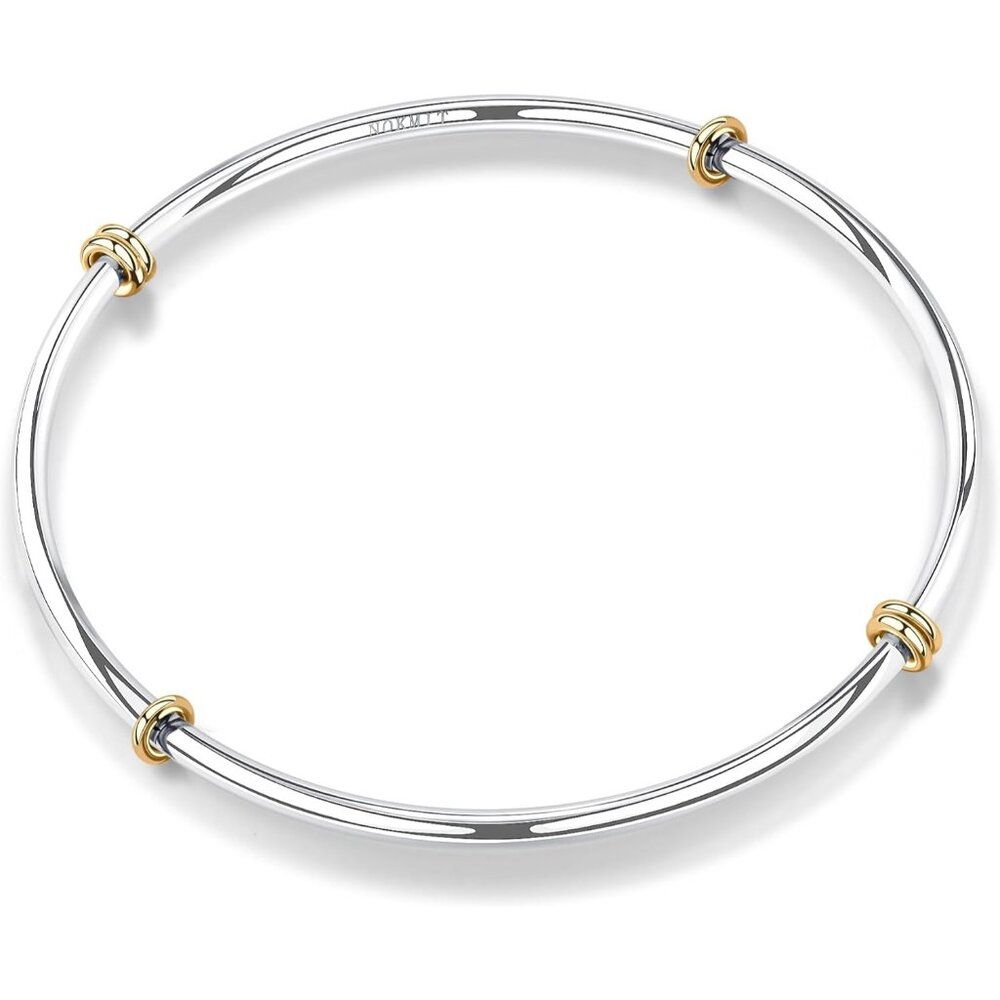 Triple Interlocked Stackable Bangle Bracelets for Women 3-Pack Two-Tone High Pol